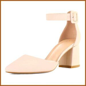 Pointed Toe Low Chunky Heels Ankle Strap Dress Pump Shoes